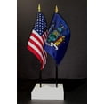 thumbnail image 1 of Made In USA. 1 American And 1 US State Miniature Rayon 4"X6" Office Desk & Little Hand Waving Table Flags, Includes A 2-Hole White Flag Stand And 2 Small 4"X6" Mini Stick Flags (New York), 1 of 1