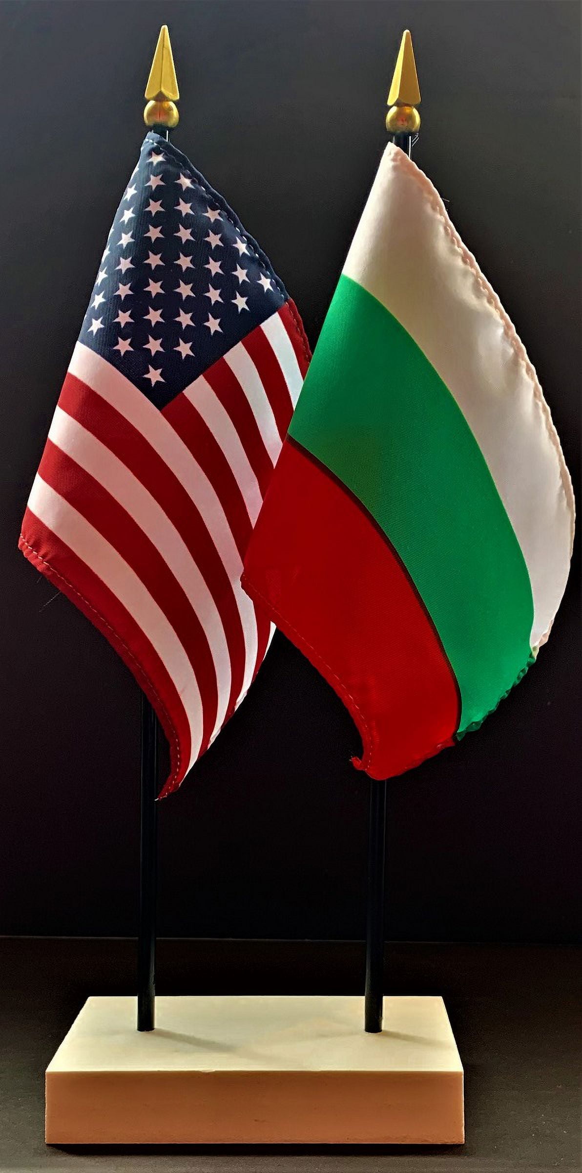 Bulgaria Table Flag Set; One USA and International Rayon 4x6 inch Flag ...