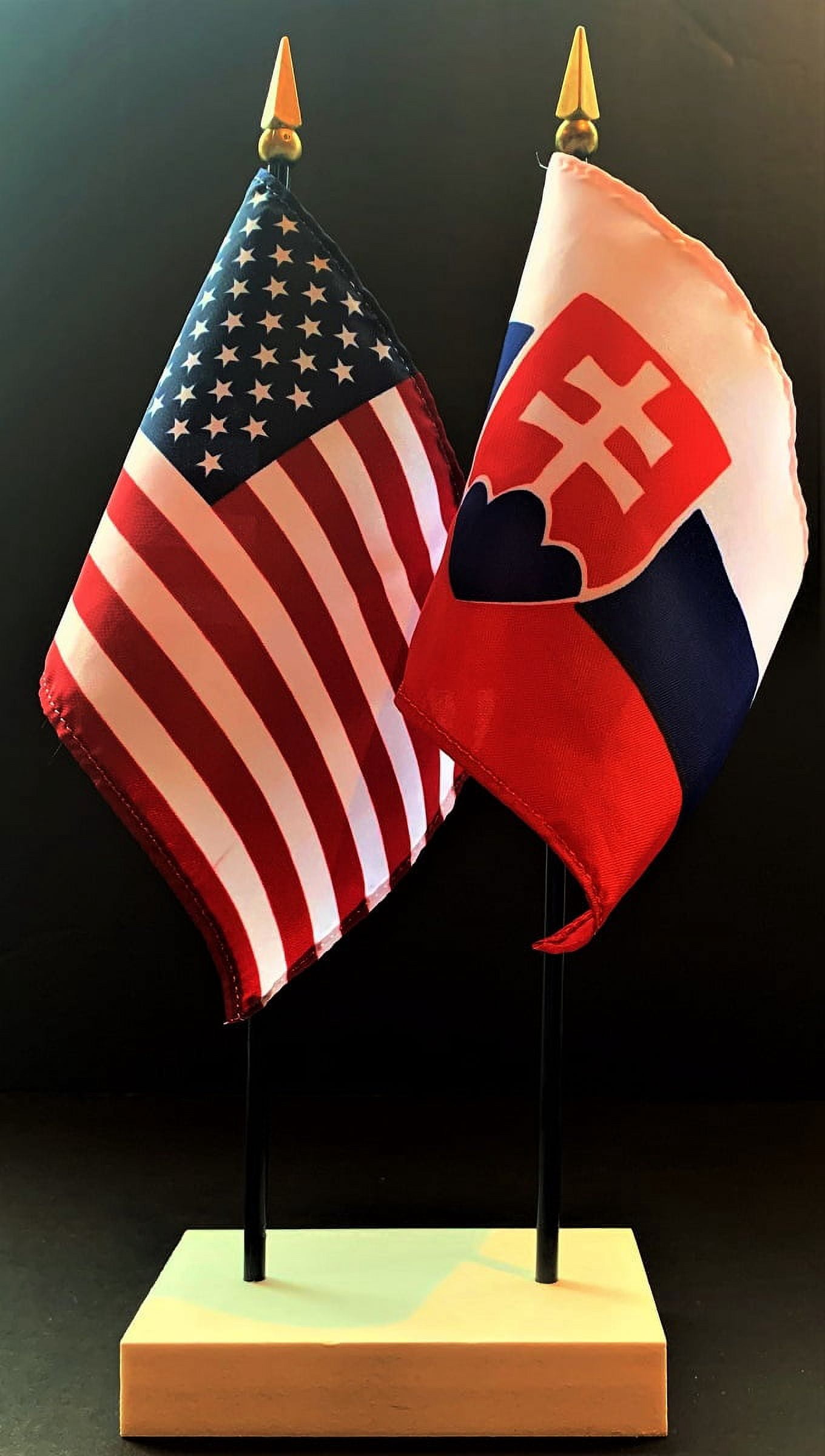 Slovakia Table Slovakia Table Flag Set; One USA and International Rayon 4x6 inch Flag ...