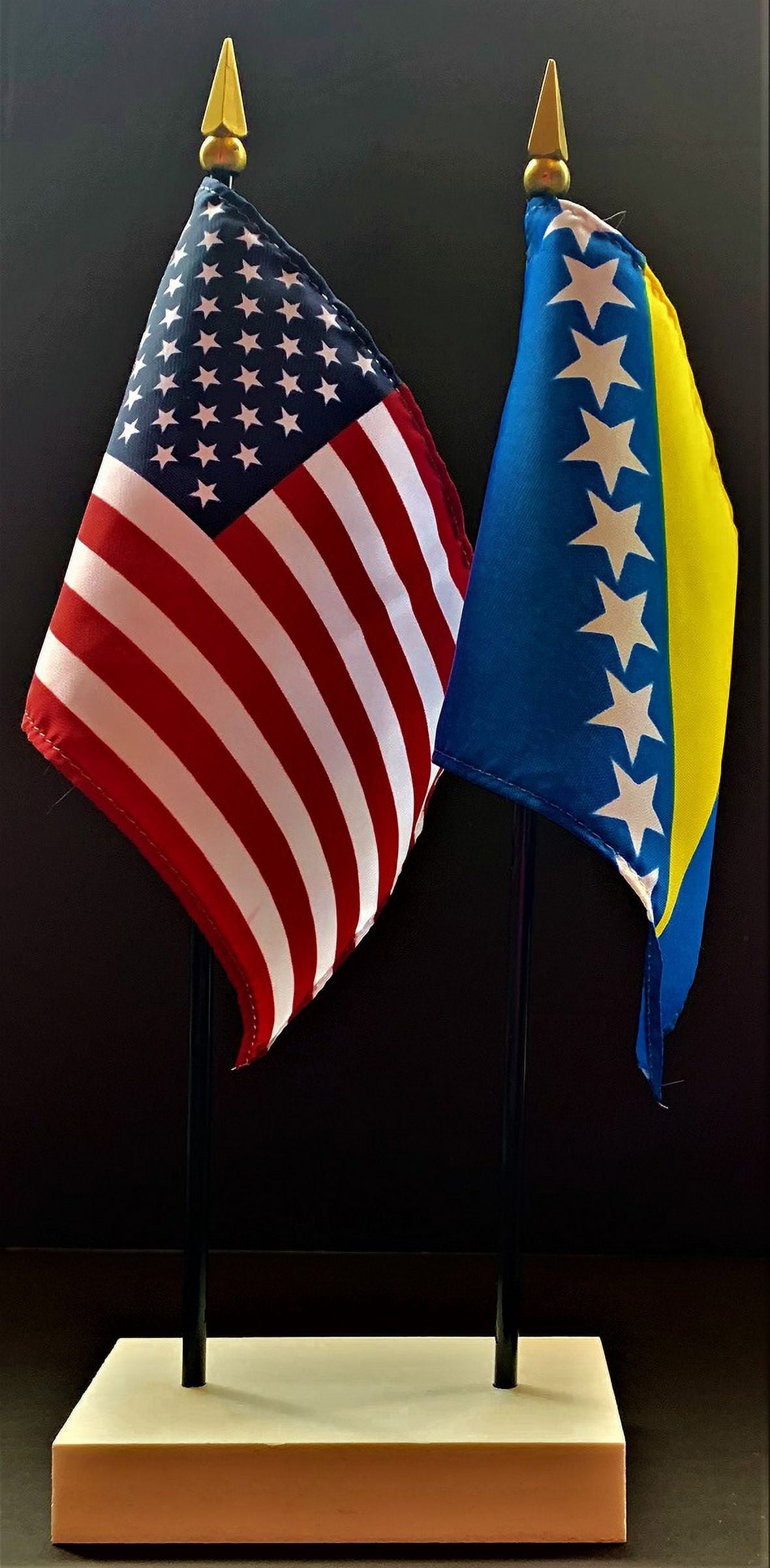 Bosnia Table Flag Set; One USA and International Rayon 4x6 inch Flag ...