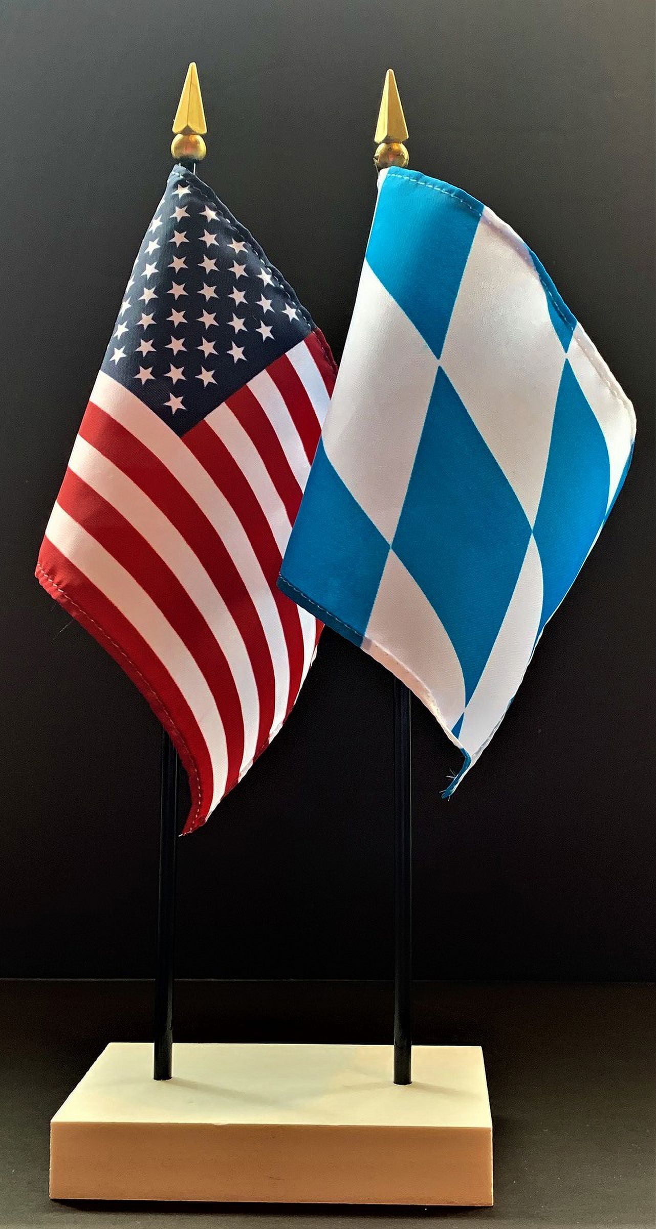 Bavaria Table Flag Set; One USA and International Rayon 4x6 inch Flag ...