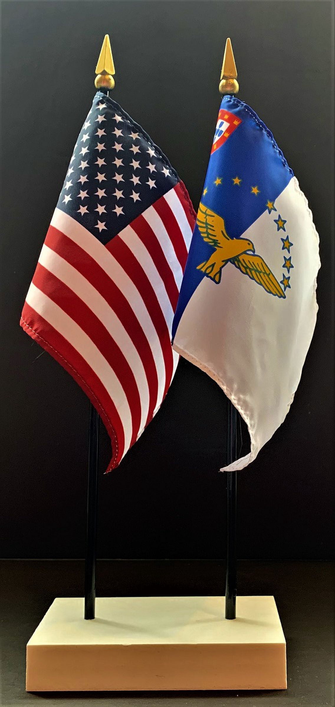 Azores Table Flag Set; One USA and International Rayon 4x6 inch Flag ...