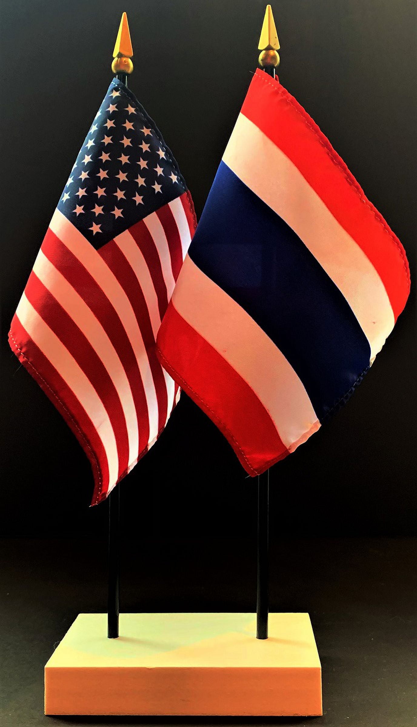 Thailand Table Flag Set; One USA and International Rayon 4x6 inch Flag ...