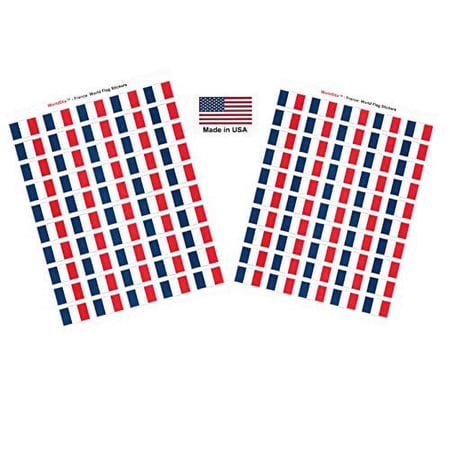 Made in USA! 100 Country Flag 1.5" x 1" Self Adhesive World Flag Scrapbook Stickers, Two Sheets of 50, 100 International Sticker Decal Flags Total (France)