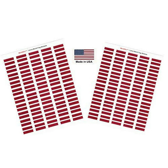 Made in USA! 100 Country Flag 1.5" x 1" Self Adhesive World Flag Scrapbook Stickers, Two Sheets of 50, 100 International Sticker Decal Flags Total (Latvia)