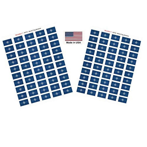Made in USA! 100 Country Flag 1.5" x 1" Self Adhesive World Flag Scrapbook Stickers, Two Sheets of 50, 100 International Sticker Decal Flags Total (NATO)