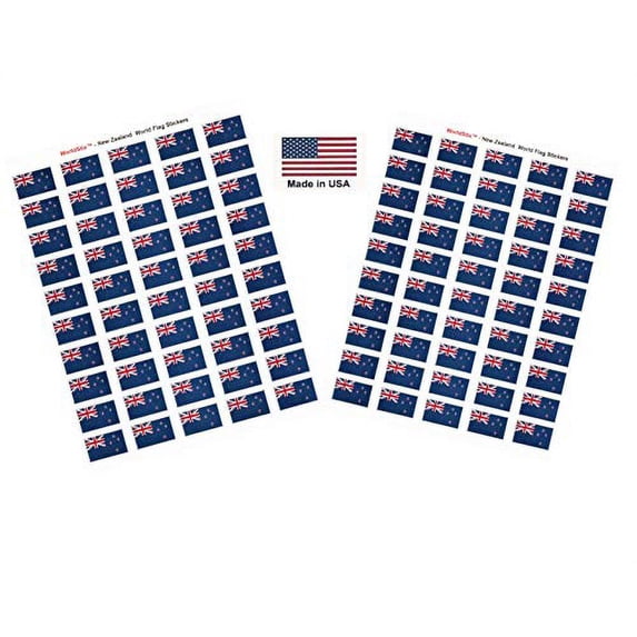 Made in USA! 100 Country Flag 1.5" x 1" Self Adhesive World Flag Scrapbook Stickers, Two Sheets of 50, 100 International Sticker Decal Flags Total (New Zealand)