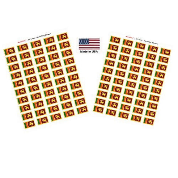 Made in USA! 100 Country Flag 1.5" x 1" Self Adhesive World Flag Scrapbook Stickers, Two Sheets of 50, 100 International Sticker Decal Flags Total (Sri Lanka)