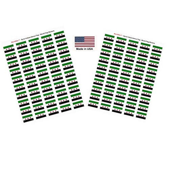 Made in USA! 100 Country Flag 1.5" x 1" Self Adhesive World Flag Scrapbook Stickers, Two Sheets of 50, 100 International Sticker Decal Flags Total (Syria)