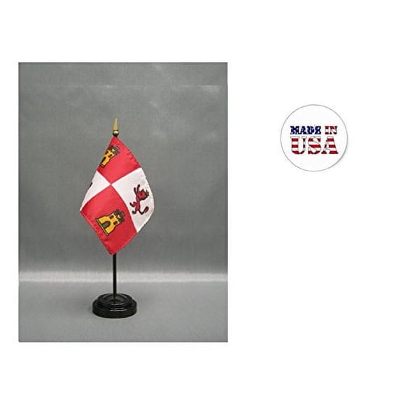 Made in the USA. 2 Royal Standard of Spain 4"x6" Miniature Desk & Table Flags Includes 2 Flag Stands & 2 Royal Standard of Spain Small Mini Stick Flags