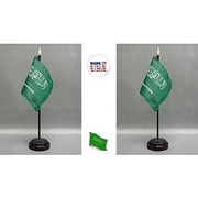 Made in the USA. 2 Saudi Arabia Rayon 4x6 Miniature Office Desk & Little Hand Waving Table Flags Includes 2 Flag Stands & 2 Small Mini Saudi Arabia Stick Flags, Includes Saudi Arabia Flag Lapel Pin.