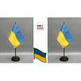 thumbnail image 1 of Made in The USA. 2 Ukraine 4"x6" Miniature Office Desk & Little Hand Waving Table Flags Includes 2 Flag Stands & 2 Ukrainian Small Mini Stick Flags, Plus 1 Ukraine Flag Lapel Pin., 1 of 1