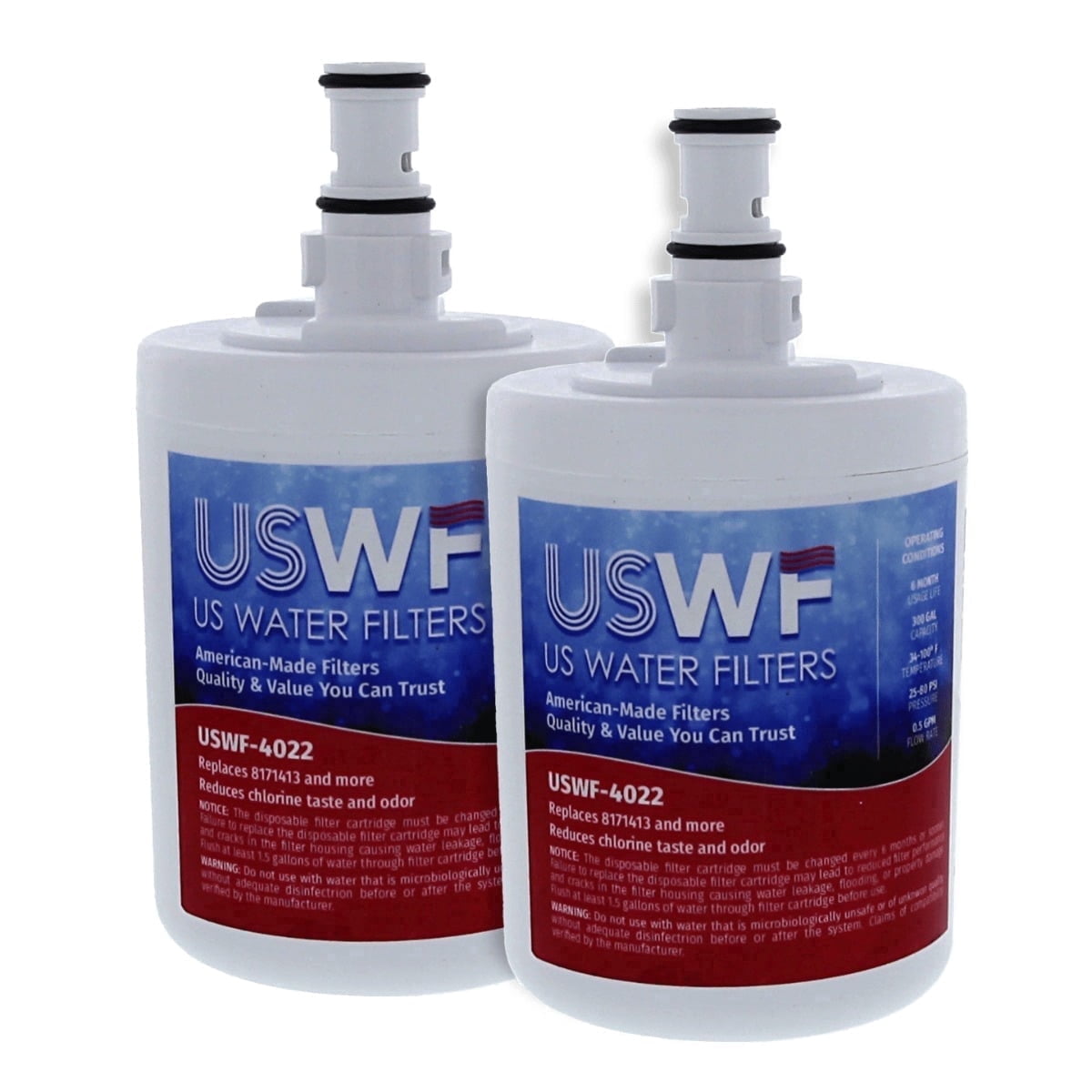 US Water Filters 8171413 Refrigerator Water Filter 2-pk - Replacement for Whirlpool 8171413, Kenmore 9002, EDR8D1, 469002, 8171414, WF286, WSW-4, WFI-NLC200, USWF Fridge Filter