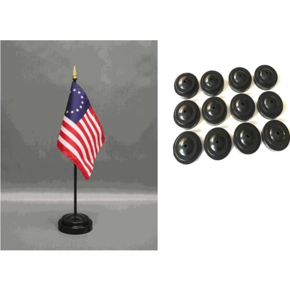Made in the USA!! Box of 12 Betsy Ross 13-Star American 4"x6" Miniature Desk & Table Flags Includes 12 Flag Stands & 12 Betsy Ross Small Mini Stick Flags