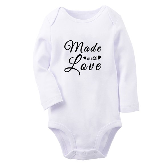 Made With Love Funny Rompers, Newborn Baby Unisex Bodysuits, Infant Jumpsuits, Toddler 0-12 Months Kids Long Sleeves Oufits (White, 0-6 Months)