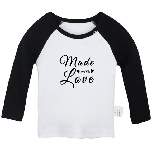 Made With Love Funny T shirt For Baby, Newborn Babies T-shirts, Infant Tops, 0-24M Kids Graphic Tees Clothing (Long Black Raglan T-shirt, 6-12 Months)
