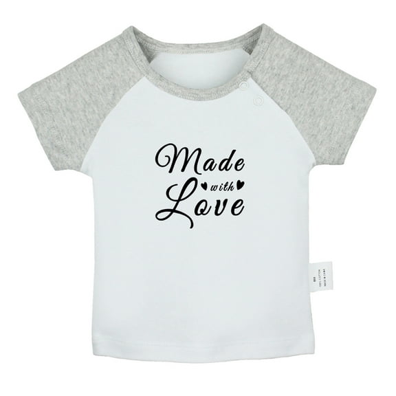 Made With Love Funny T shirt For Baby, Newborn Babies T-shirts, Infant Tops, 0-24M Kids Graphic Tees Clothing (Short Gray Raglan T-shirt, 12-18 Months)