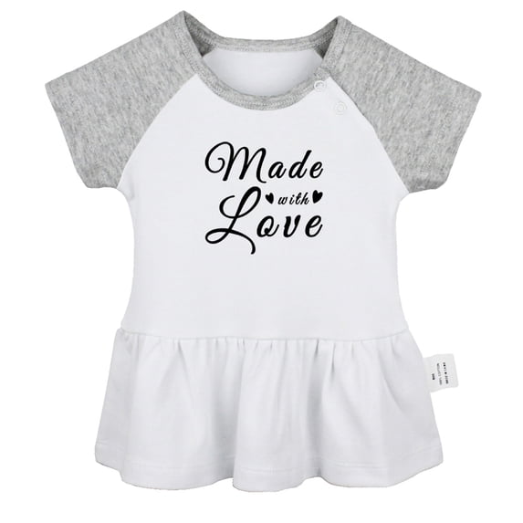 Made With Love Novelty Dresses For Baby, Newborn Babies Skirts, Infant Princess Dress, 0-24M Kids Graphic Clothes (Gray Raglan Dresses, 12-18 Months)