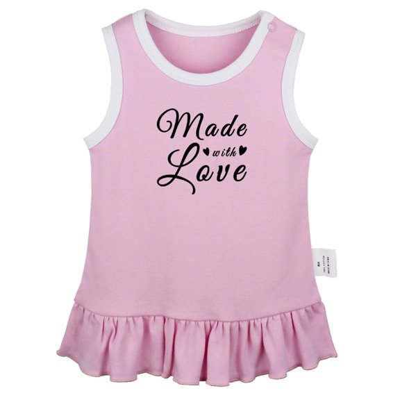 Made With Love Novelty Dresses For Baby, Newborn Babies Skirts, Infant Princess Dress, 0-24M Kids Graphic Clothes (Pink Sleeveless Dresses, 0-6 Months)