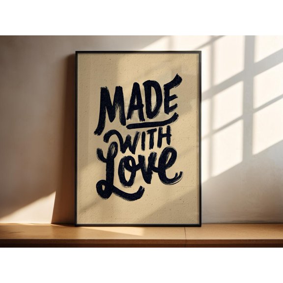 Made With Love Print Brush Lettering Wall Art Typography Kitchen Home Decor, Unframed Paper Print