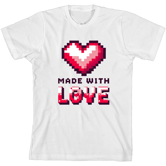 "Made With Love" Youth White Crew Neck Short Sleeve Tee-Small