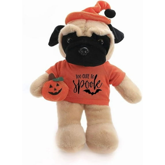 Made by Aliens Halloween Floppy Stuffed Animal Plush Toys Comes Hat and Pumpkin Sitting Too Cute to Spook Gift for Her Gift for Him 12 inch (Pug)