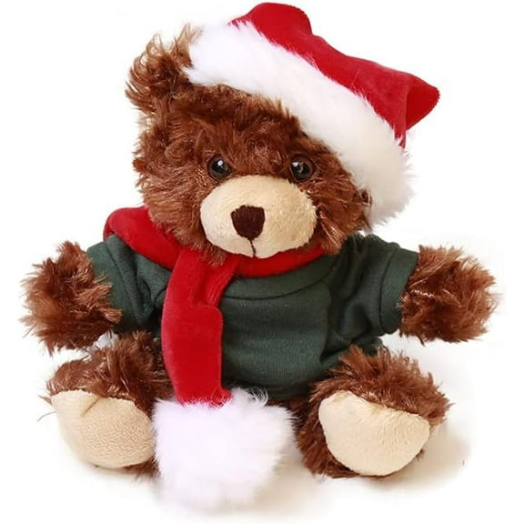 Made By Aliens Customize Shirt Xmas Soft Mocha Chocolate Beige Teddy Bear, Christmas Hat and Scarf Stuffed Animal Holiday Toys Custom Accessories–A Perfect Toy Gift for Kids 6 Inch (Chocolate-Green)