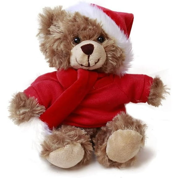 Made By Aliens Customize Shirt Xmas Soft Mocha Chocolate Beige Teddy Bear, Christmas Hat and Scarf Stuffed Animal Holiday Toys Custom Accessories – A Perfect Toy Gift for Kids 6 Inch (Mocha-Red)