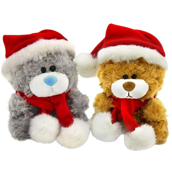 Made By Aliens 6 Inches Xmas Brown & Gray Adorable Soft and Hairy Santa Teddy Bear with Hat and Scarf, Stuffed Animal Holiday Toys Christmas Accessories (Qbeba Brown and Gray)