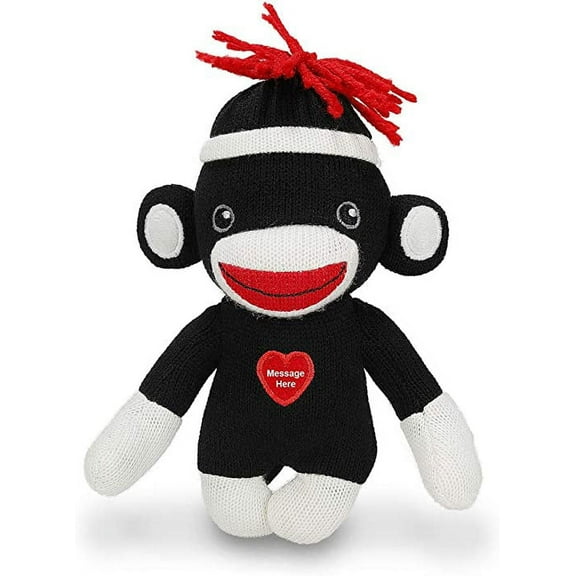 Made by Aliens Customize Adorable Sock Monkey, The Original Traditional Hand Knitted Stuffed Animal Toy Gift-for Kids, Babies, Teens, Girls and Boys Baby Doll Present Puppet 6 Inches (Black)
