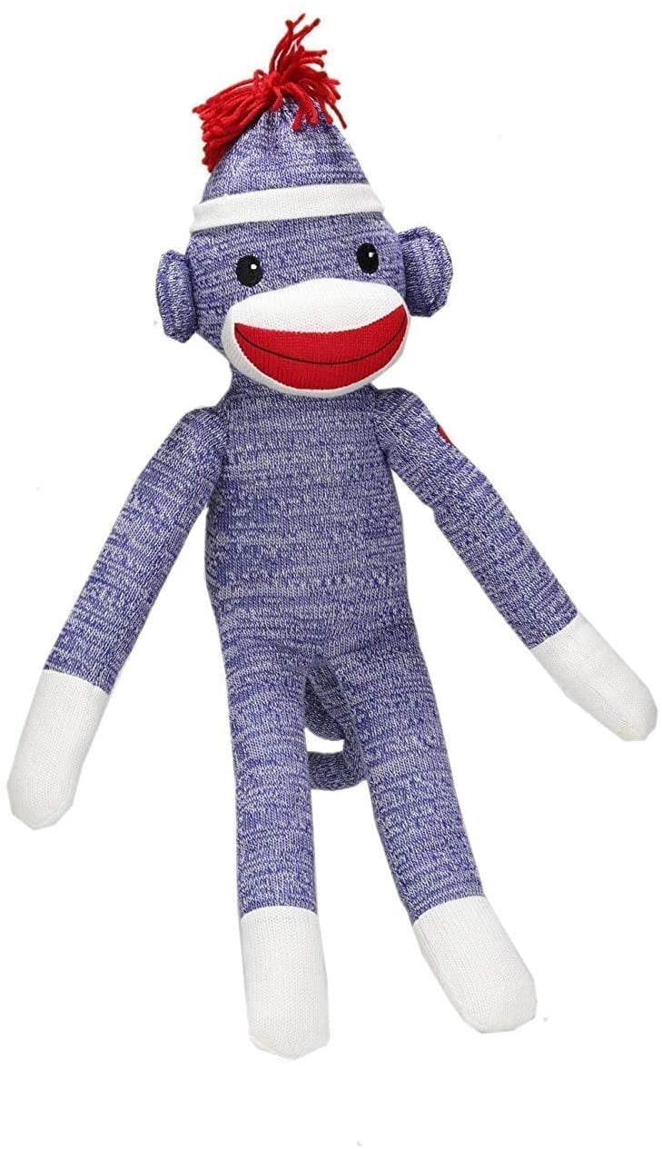 Made by Aliens Adorable Sock Monkey, The Original Traditional Hand Knitted Stuffed Animal Toy Gift-for Kids, Babies, Teens, Girls and Boys Baby Doll Present Puppet 20 Inches (Blue)