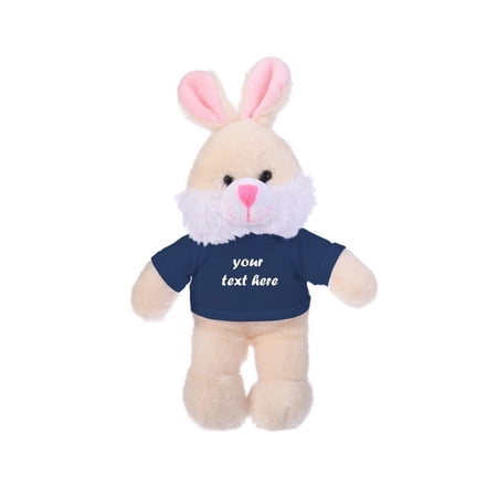 Made by Aliens Personalized Gift for Easter Soft Plush Floppy Bunny with Tee-Navy blue 8 inch