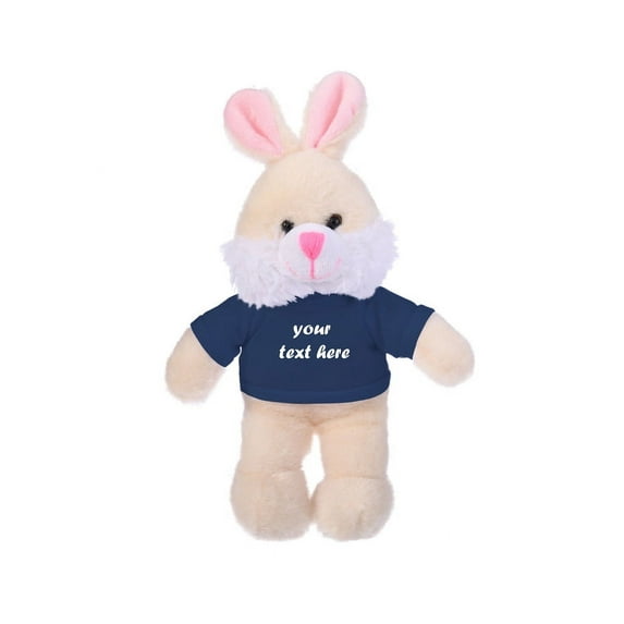 Made by Aliens Personalized Gift for Easter Soft Plush Floppy Bunny with Tee-Navy blue 8 inch