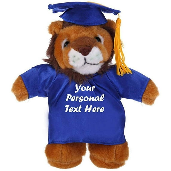 Made by Aliens Plush Stuffed Animal Toys 8 Inches Present Gifts for Graduation Day, Personalized Text, Name or Your School Logo on Gown, Best for Any Grad School Kids (Graduation Fox Blue Gown)