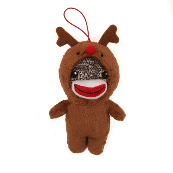 Made by Aliens Christmas Stuffed Animal Toys Cute Soft Sockiez Sock Monkey Christmas Tree Decoration- Lovely Gift Xmas Ornament Party Favor 4 Inch (Reindeer)