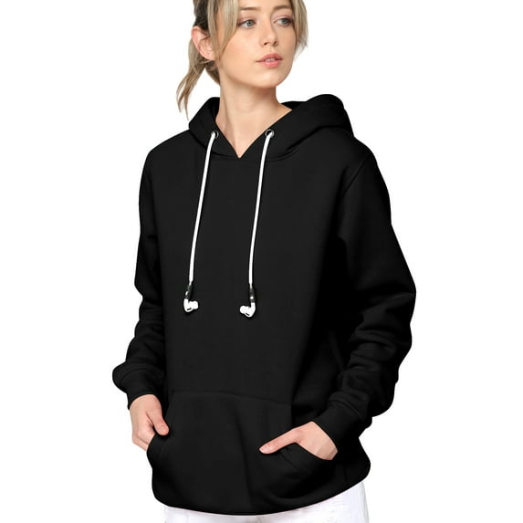 Made by Johnny Unisex Fleece Hoodie with Airpod Compatible Drawstring M BLACK