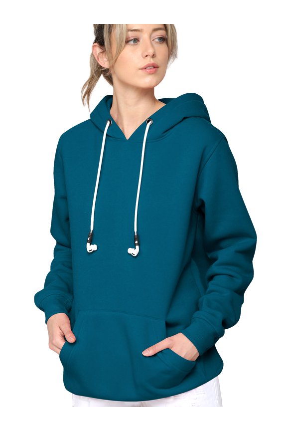 Unisex Fleece Hoodie with Airpod Compatible Drawstring XL TEAL