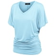 thumbnail image 1 of Made by Johnny V Neck Short Sleeve Dolman Top with Side Shirring L AQUA, 1 of 6