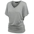 thumbnail image 1 of Made by Johnny V Neck Short Sleeve Dolman Top with Side Shirring M HEATHER_GREY, 1 of 6