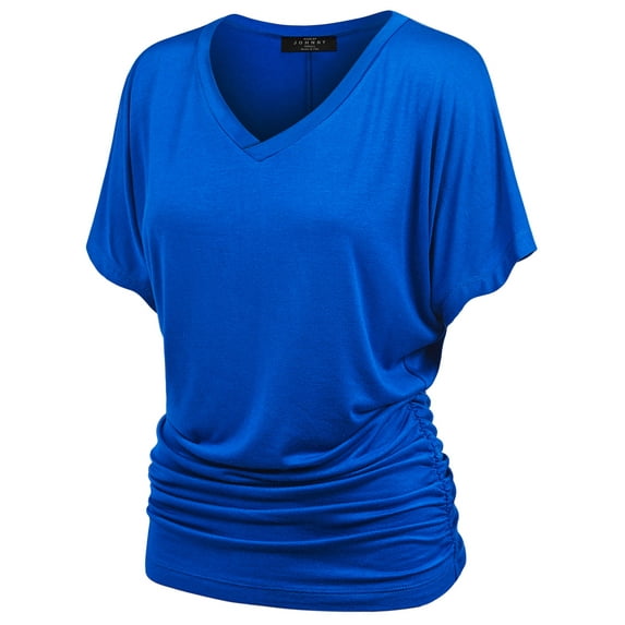 Made by Johnny V Neck Short Sleeve Dolman Top with Side Shirring M ROYAL_BRITE