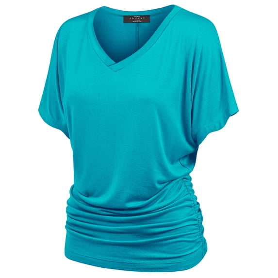 Made by Johnny V Neck Short Sleeve Dolman Top with Side Shirring XL JADE