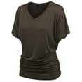 thumbnail image 1 of Made by Johnny V Neck Short Sleeve Dolman Top with Side Shirring XXXL BROWN, 1 of 6