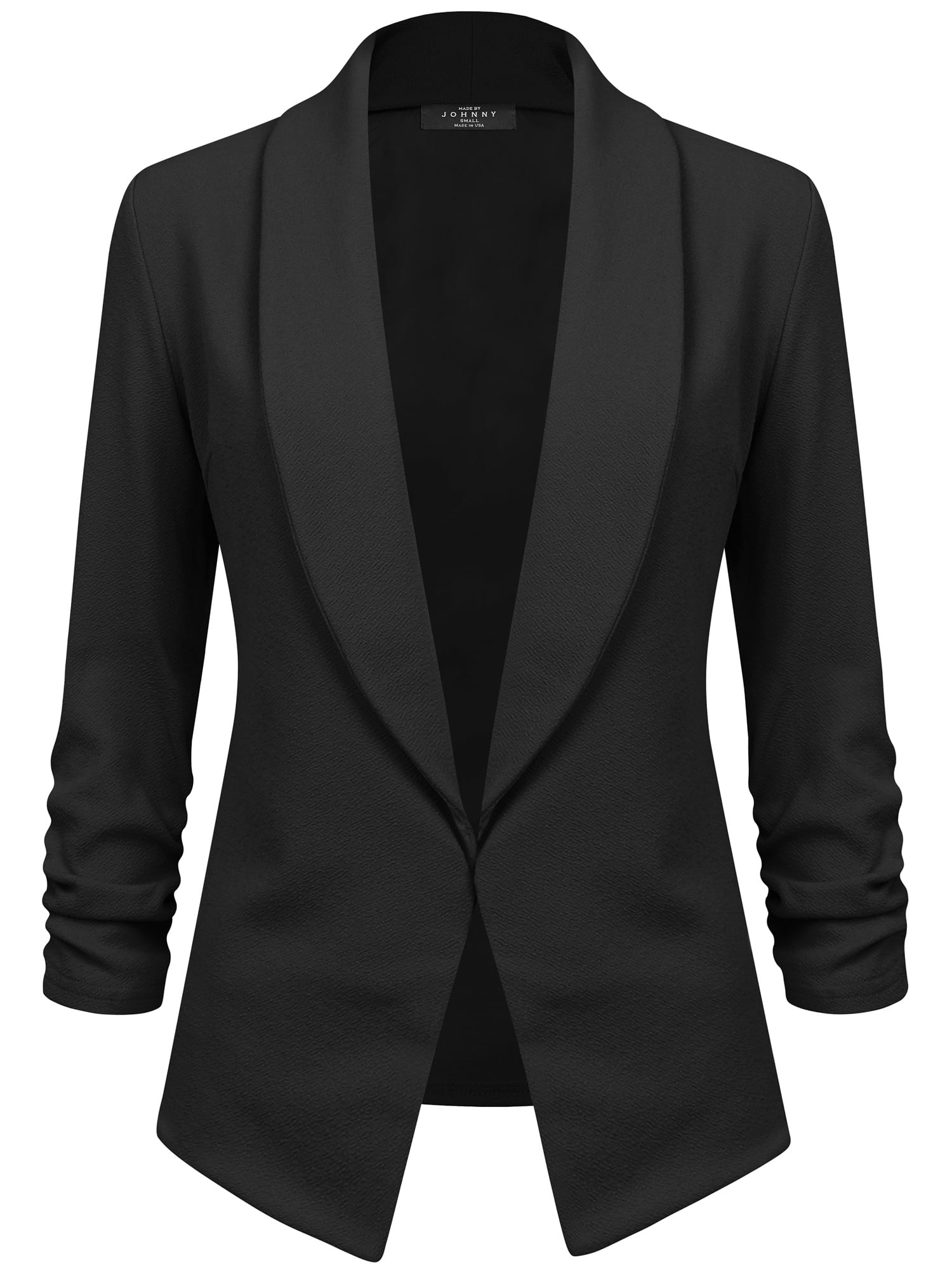 Made by Johnny Women s 3 4 Sleeve Blazer Open Front Cardigan Jacket Work Office Blazer L BLACK Walmart
