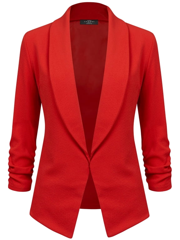 Women's 3/4 Sleeve Blazer Open Front Cardigan Jacket Work Office Blazer L RED