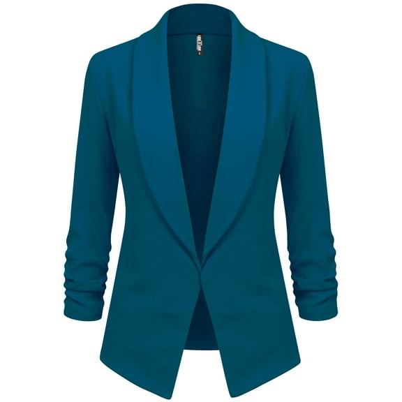 Made by Johnny Women's 3/4 Sleeve Blazer Open Front Cardigan Jacket Work Office Blazer L TEAL