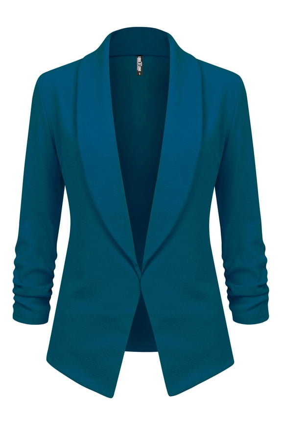 Women's 3/4 Sleeve Blazer Open Front Cardigan Jacket Work Office Blazer L TEAL