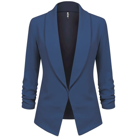 Made by Johnny Women's 3/4 Sleeve Blazer Open Front Cardigan Jacket Work Office Blazer M DENIM
