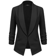 MADE BY JOHNNY Women's 3/4 Sleeve Blazer Open Front Cardigan Jacket Work Office Blazer S BLACK