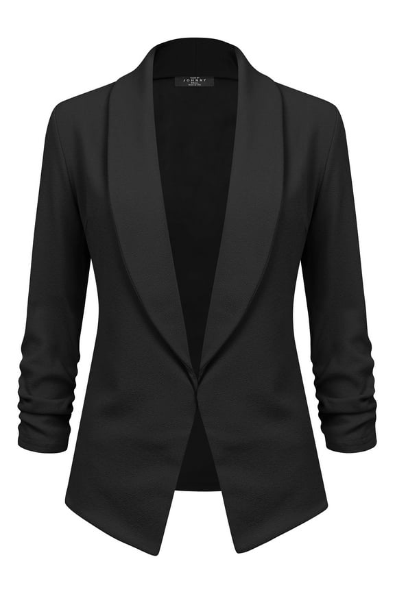 Women's 3/4 Sleeve Blazer Open Front Cardigan Jacket Work Office Blazer S BLACK