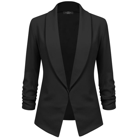 Made by Johnny Women's 3/4 Sleeve Blazer Open Front Cardigan Jacket Work Office Blazer S BLACK